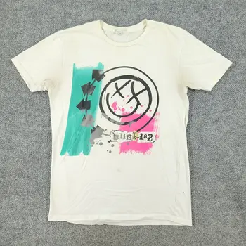 Blink182 Рубашка Мужская средняя белая графическая футболка с круглым вырезом Короткий рукав Рок-группа с длинными рукавами