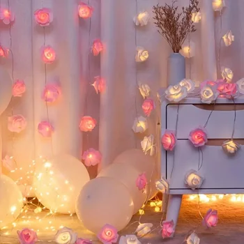  10 / 20 светодиодных гирлянд из цветов розы, работающих от батареи для свадьбы, домашней вечеринки, фестиваля дня рождения, внутренних украшений на открытом воздухе