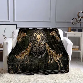 Викинг Древнее скандинавское одеяло с принтом дома / дивана / офиса Мягкое фланелевое одеяло Портативное винтажное одеяло для пикника для путешествий