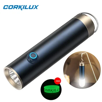 CORKILUX Карманный EDC Брелок Светодиодные фонарики Type-C USB Перезаряжаемый 18650 Мини-фонарик Открытый фонарь для кемпинга с рассеивателем