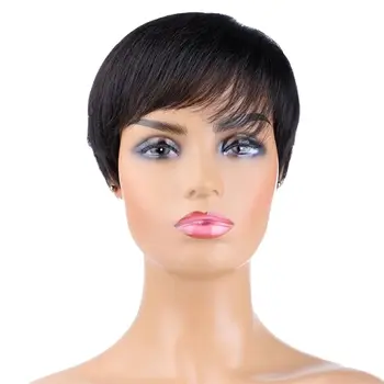 UNA Короткие прямые индийские парики из натуральных волос для женщин Машинное изготовление с челкой Бесклеевой парик Perruque Cheveux Humain 6074B Парики