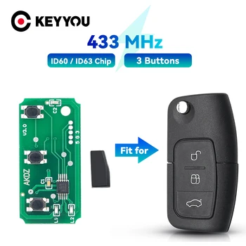 KEYYOU ASK Flip Пульт дистанционного управления Ключ Электронная печатная плата 433 МГц с чипом для Ford Focus 2 3 Mondeo Fiesta Flip Key 3 кнопки