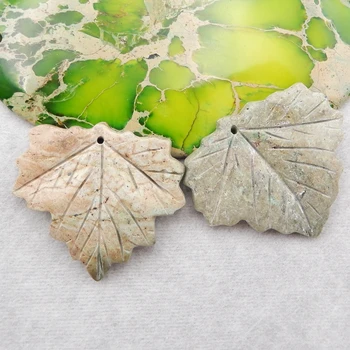 Натуральный камень Ювелирные изделия ручной работы Яшма Резные листья Серьги Бусина 32x29x4mm12.2g