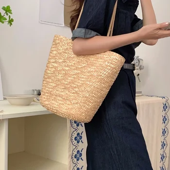 французская тканая сумка-тоут ретро соломенная сумка большой емкости однотонная летняя пляжная сумка handamde путешествия отдых богема сумки через плечо