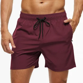 Модные мужские пляжные шорты Эластичные мужские плавательные штаны Быстросохнущие спортивные шорты с карманами на молнии Дышащий