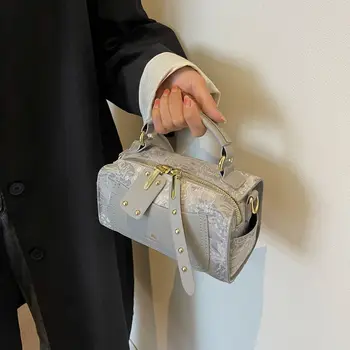Французская пригородная бостонская сумкаЖенская сумка2023Новая корейская буква однотонная розовая сумка через плечоМодная универсальная сумка через плечо