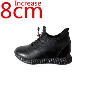 Повседневная спортивная обувь на открытом воздухе Мужская обувь с увеличением роста 8 см Подлинная Leathe Мужская обувь Heighteneg Кроссовки Лифтовая обувь
