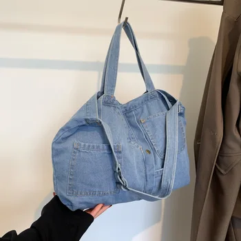 Overlarge Denim Tote Bags для женщин Повседневная холщовая сумка через плечо Jean Shopper Кошельки и сумки 2023 Big Hobos Сумка через плечо Ins