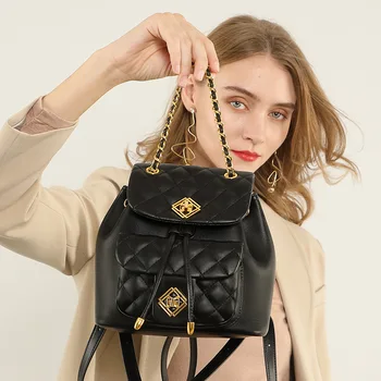 Классический маленький женский рюкзак Модная сумка из натуральной кожи Ромбическая сумка Высококачественная повседневная воловья кожа Универсальная школьная сумка Леди