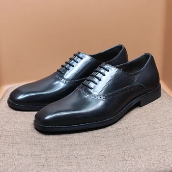 Элегантная мужская классическая обувь из натуральной кожи с простым носком Оксфорды на шнуровке Офис Бизнес Свадьба Остроконечные формальные туфли для джентльмена