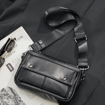 Модная мужская сумка через плечо из искусственной кожи Маленькая сумка через плечо Мужские черные сумки-мессенджеры Сумка для телефона высокой емкости для мужчин