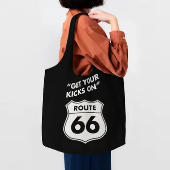 Получите удовольствие от Route 66 Продукты Сумки для покупок Холщ Шоппер Плечевые сумки Большая вместимость Прочный США Highways Сумка