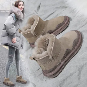 Брендовые женские сапоги, продажа зимних сапог, женские зимние 2024 зимние новые флисовые утолщенные нескользящие теплые снеговые хлопковые туфли