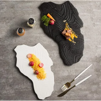 Современные керамические обеденные тарелки Дизайн неправильной формы Ресторан Креативные тарелки для стейков Гостиная Фруктовый диск Ретро Кухонные столовые приборы