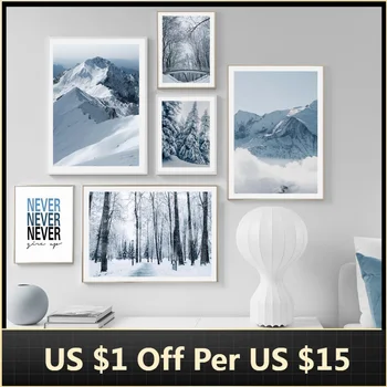 холст живопись снег гора лес мост пейзаж настенное искусство скандинавские плакаты и принты настенные картины для декора гостиной