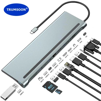 Trumsoon USB C Hub to Ethernet RJ45 4K HDMI-совместимый VGA SD TF USB 3.0 2.0 Type C PD Зарядка для MacBook Samsung S10 Dex HDTV