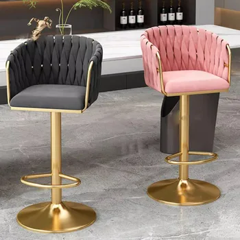  Регулируемые стулья для лаунж-бара Современный простой дизайн спинки Вращающийся скандинавский стул Золотая кожа Удобная мебель для дома Barkrukken