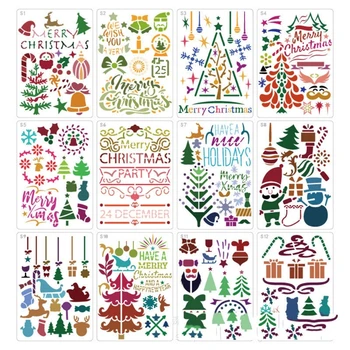  Упаковка из 12 больших полых рождественских трафаретов для рисования ПЭТ набор инструментов DIY
