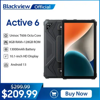 Blackview Active 6 Android 13 Прочный планшетный ПК T606 Восьмиядерный 8 ГБ 128 ГБ Планшеты 10,1-дюймовый дисплей 13000 мАч Аккумулятор Два планшета 4G
