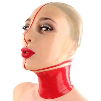 Латексный капюшон Открытые глаза и рот Красный с прозрачной резиновой маской для женщин Клубная одежда Хэллоуин Косплей Костюм