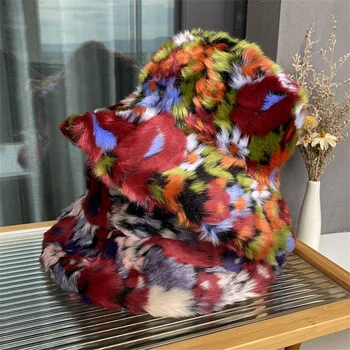 2023 Новая пушистая шапка из искусственного меха для женской роскошной плюшевой шапки-ведра Теплая зимняя рыбацкая шапка Персонализированная красочная шляпа бассейна