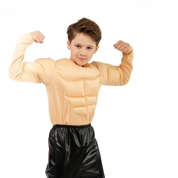 Muscle Man Футболка Ролевая игра Фальшивые мышцы груди Фальшивые мышцы живота Забавная футболка Одежда Детская одежда Мальчик