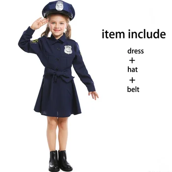 Девочки Полицейский Полицейская Униформа Хэллоуин Ребенок Полицейский Косплей Костюмы Наряд Пурим Полицейский Костюм Маскарадный костюм
