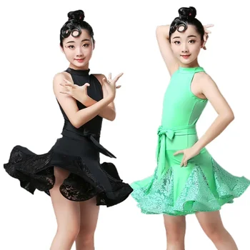 Новое кружевное платье для латиноамериканских танцев для девочек Детская сальса танго бальные танцы бальные танцы платье конкурс костюм дети практикуют танцевальную одежду