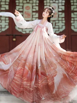 Китайский женский Ханьфу Тан Система Ци Ру Юбка Длинное платье Принт Китайский традиционный костюм Один комплект удобный и мягкий