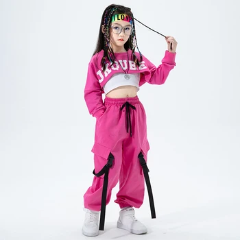Детский фестиваль Хип-хоп одежда Толстовка Топы Уличная одежда Брюки-карго для девочек Подростковый джаз Танцевальный костюм Концерт Сценическая одежда