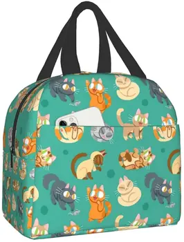 Симпатичная кошачья сумка для ланча для женщин, мужчин, мальчиков, девочек, школьных ланч-боксов, детских сумок для закусок, бенто-боксов, водонепроницаемых