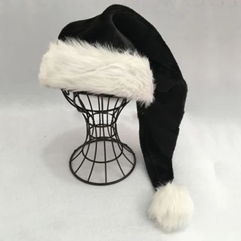 75 см Рождественская черная плюшевая шапка Audlt Унисекс Рождественский костюм Подарки Пэчворк Мальчик Шапки Санта-Клаус Кепка