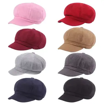 Мужчины Женщины Восьмиугольные шляпы Черные британские малярные шляпы Осенне-зимние береты Елочка Плоские кепки SDWQ1