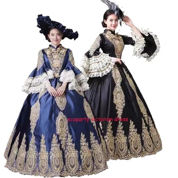 Королевская семья Средневековый викторианский костюм Черные платья Бальное платье Королева Выпускной вечер Quinceanera Платья Vestido De Anos