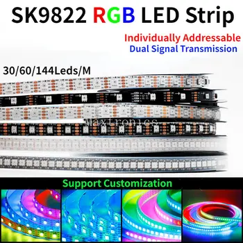 DC5V 1M/5M SK9822 RGB Светодиодная лента Аналогичная APA102 30/60/144LED/M Двойная передача сигнала с раздельной индивидуальной адресацией