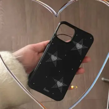 Симпатичный чехол для телефона Black Star Heart для IPhone 15 14 11 12 13 Pro Max Корейский простой чехол для телефона для IPhone XR XS MAX 7 8Plus