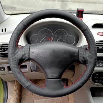 Черно-красный чехол из перфорированной кожи для Peugeot 206 1998-2005 206 SW 2003-2005 DIY Ручная прошивка кожаного чехла рулевого колеса