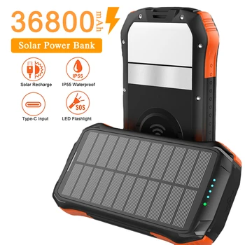 36800 мАч Солнечная батарея Быстрая зарядка Внешняя батарея Наружное портативное зарядное устройство для телефона Huawei Xiaomi iPhone 15 14 13 12 Pro