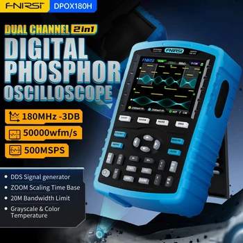FNIRSI DPOX180H Портативный двухканальный цифровой осциллограф 180 МГц-3 ДБ 2 в 1 Функциональный генератор сигналов Флуоресцентный дисплей ZOOM