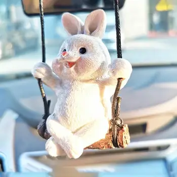 Автомобильное зеркало заднего вида кулон Супер милый качающийся кролик Качающийся орнамент Подвесной подвесной аксессуар для салона автомобиля