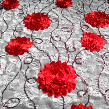  тюль 1 ярд растяжка африканское кружево вышивка ткань французские кружева цветок красный пайетки спандакс хлопок эластичная кружевная лента