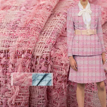 красная малина италия розовый плед твид ткань материал одежды осень женщины куртка пальто шитье ткань портной текстиль бесплатная доставка