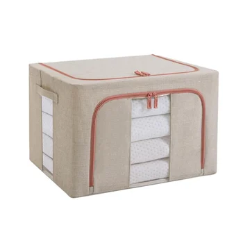  Моющийся хлопчатобумажный ящик для хранения белья с крышкой Складная одежда Носки Игрушка Всякая всячина Органайзер Косметика Бежевый