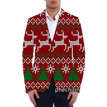 phechion Новая мода Мужская рождественская модель Блейзер 3D-печатный пиджак Повседневная куртка Пальто Оверсайз Уличная одежда V02