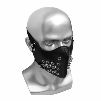  Черная панк-маска для вечеринок с заклепкой Маска из искусственной кожи Мужские и женские маски для хип-хопа Маски для выступлений на сцене бара