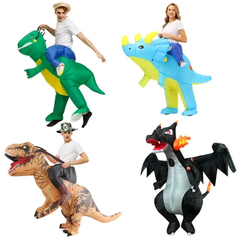 Хэллоуин косплей мультфильм надувная одежда, велосипедный динозавр одежда, одежда для выступлений, взрослый и детский юрский период