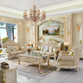 европейский кожаный диван 123 комбинация Гостиная роскошная вилла на первом этаже резьба по воловьей коже