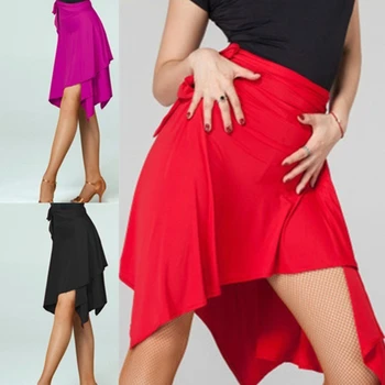 Танцевальная юбка для женщин Черный Фиолетовый Красный Цвет Профессиональный Сумба Танцующая Юбка Взрослый Дешевый Сценический Румба Платье