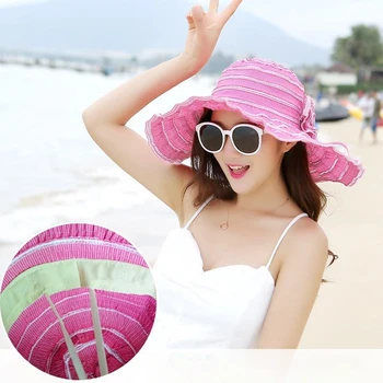 Женская шляпа Солнцезащитный крем Пляж Рыбацкая соломенная шляпа Большие поля Бамбуковая шляпа Галстук-бабочка Мода На открытом воздухе Шляпа Аксессуары