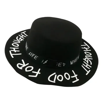 фетровая шляпа шляпа с плоским верхом граффити буква шерстяная шляпа корейская версия прилива мужчины и женщины цилиндр с широкими полями британский джаз хип-хоп